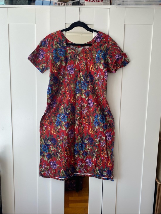 Dresses & Skirts - Handmade Red Floral Cotton Dress, Open Sides, Women’s Medium, Cottagecore Boho